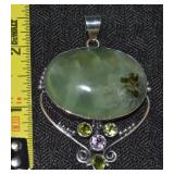 925 Sterling Prehnite Peridot & Amethyst Pendant