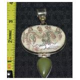 925 Sterling Scrimshaw Dragon Jade & Peridot