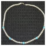 Danbury Mint 925 Sterling Pearl & Turquoise Bead