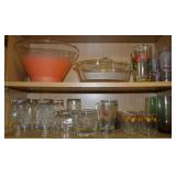 Kitchen (2) Shelf Contents Lot: Vintage Glassware