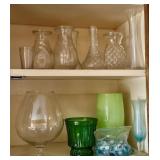 Laundry Room Cabinet Contents Lot: Glass Vases+