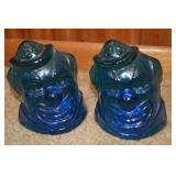 MCM Wheaton Blue Art Glass Clown Bookend Pair