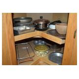 Kitchen Cupboard Contents Lot: Pots/Pans, Wooden