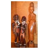 (3) Carved Wood Tribal Statues w/ Maiden/Goddess