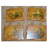 (4) Vintage Applique on Wood Hanging Plaques