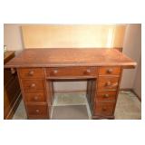 Vintage Wood 7 Drawer Desk w/ Built-on Pegboard