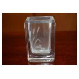 Vtg Edenfalk Skruf Etched Crystal Ducks Vase 5"