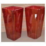 (2) Vtg Ruby Flash Glass Etched Wheat Pattern
