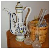 Misc Lot w/ Vtg Glass Small Oil Lamps, Lidded