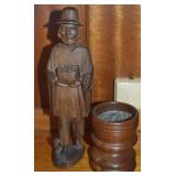 (2) Vtg Carved Wood Pcs w/ Candle Holder +Barefoot