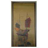 R E Russell Signed Original Chinese Junk Boat Fine