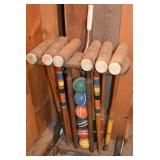 Vintage Wooden Croquet Set w/ Cart - Heavy Wear