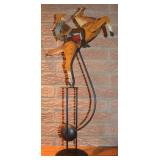 Vtg Handpainted Metal Cowboy & Horse Pendulum