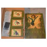 Vintage 4pc Applique on Wood Wall Art Plaques