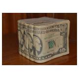 Vtg Taiwan Paper-Wrapped Ceramic "$10" Note Bank