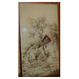Antique Glass Photo Plate w/ French-style Cottage