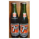 (2) Vintage 7Up 10 Ounce Glass Soda Bottles-full