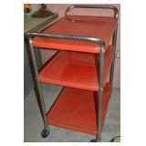 Vtg Cosco Red & Chrome 3 Tier Wheeled Cart