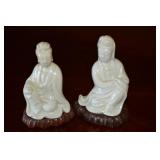 Vtg China Porcelain Figures on Wood Base 4.25t