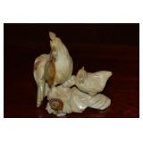 Vtg Carved Stone Rooster & Hen Statue 5"t