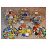 (3) Lidded Jars of Vintage Marbles & Shooters