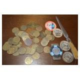 Misc Lot: Game Tokens, Wooden Nickels +