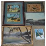 5pc Artwork Lot w/ Hileman Litho Framed, Jean