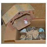 Vintage Chalkware Nativity Set w/ Wood Creche