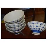 (6) Cobalt Pattern China Porcelain Rice Bowls 4.75