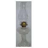 Antique Hackle Pattern Glass Oil Lamp w/Hurricane