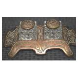 Art Nouveau Copper on Brass 4455 Double Inkwell