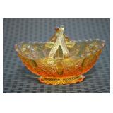 Vtg Fenton Amber Art Glass Split Handle Basket