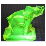RARE Boyd Vaseline Art Glass Zach the Elephant