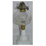 Antique Atterbury & Co Milk Glass Base Oil Lamp