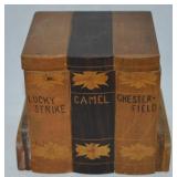 Handcarved & Inlaid Wood Cigarette Case w/ Stag