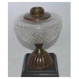 Antique Oil Lamp w/ Metal Base & Pressed Glass