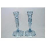 Vtg Fenton Florentine Light Blue Glass Candlestick