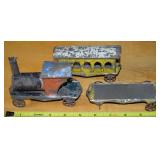 Antique Tin Plate 3pc Painted Train Set