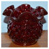 Vtg Fenton Amberina Art Glass Hobnail Rose Bowl