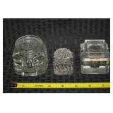 (3) Antique Crystal Ink Wells w/ Swirl, Waffle +