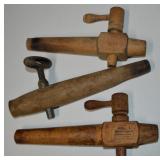 (3) Antique Wooden Barrel Spigots w/ Redlich