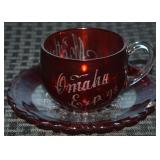 1898 Ruby Flash Glass Cup & Saucer Omaha NE