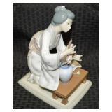 Lladro Porcelain Japanese Geisha Girl Flower