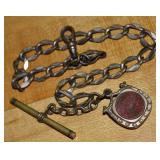 Antique Gold Filled Pocket Watch Fob w/ Goldstone