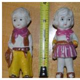 Pair Vintage Japan Bisque Cowboy & Girl Dolls