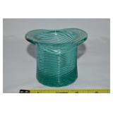 Vtg Avon Teal Swirled Glass Top Hat Vase 3 5/8"