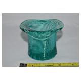 Vtg Avon Teal Swirled Glass Top Hat Vase 3 5/8"