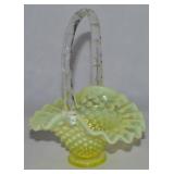 Vtg Fenton Uranium Hobnail Art Glass Basket 6.75
