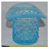 Vtg Fenton Blue Opalescent Hobnail Glass Top Hat
