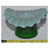 Vtg Fenton Emerald Overlay Crimped Rim Hat Vase